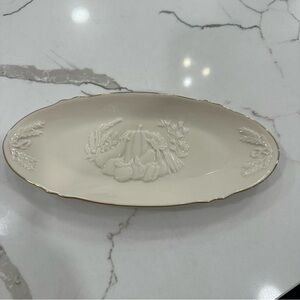 Lenox China Harvest Condiment Dish Gold Trim Made in USA Ivory Vintage Like New